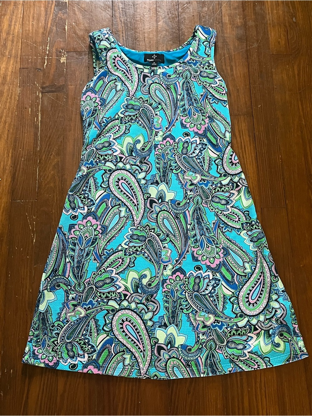 Ronni Nicole Turquoise Paisley A-Line Dress with Pink & Blue Accents